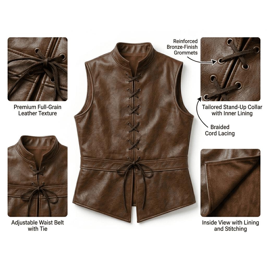 Handmade Brown Vest | Renaissance Costume | Genuine Leather Vest Handmade Brown Vest | Renaissance Costume | Genuine Leather Vest