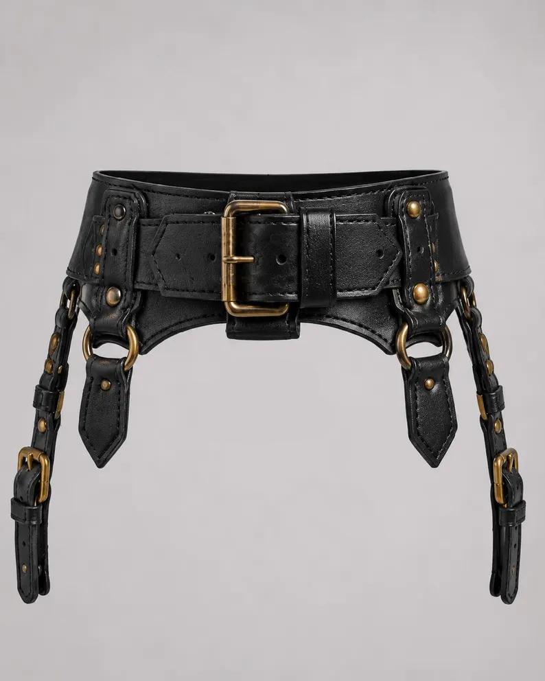 Black Leather Garter Belt, Harness for Women, Gothic Waist Belt, Thigh Straps, Handmade Punk, Festival Belt Black Leather Garter Belt, Harness for Women, Gothic Waist Belt, Thigh Straps, Handmade Punk, Festival Belt