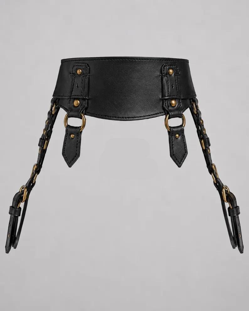 Black Leather Garter Belt, Harness for Women, Gothic Waist Belt, Thigh Straps, Handmade Punk, Festival Belt Black Leather Garter Belt, Harness for Women, Gothic Waist Belt, Thigh Straps, Handmade Punk, Festival Belt
