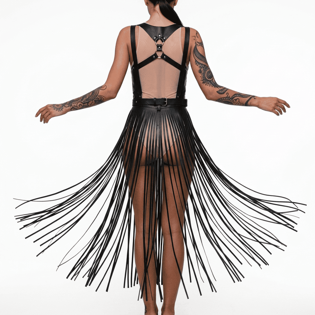 Fringe Harness, Rave Outfits Women, Body Accessories, Leather Harness Dress, Belt Leather, Gothic Clothing
