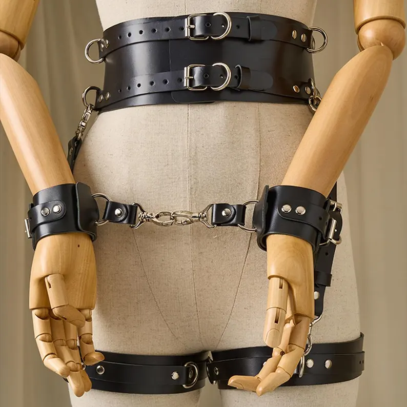 Leather Strap Belt, Harness Belt With Cuffs, Leather Bondage Belt, Festival Harness Leather Strap Belt, Harness Belt With Cuffs, Leather Bondage Belt, Festival Harness