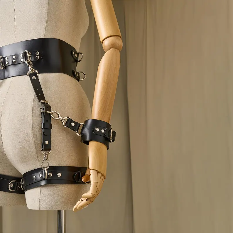 Leather Strap Belt, Harness Belt With Cuffs, Leather Bondage Belt, Festival Harness Leather Strap Belt, Harness Belt With Cuffs, Leather Bondage Belt, Festival Harness